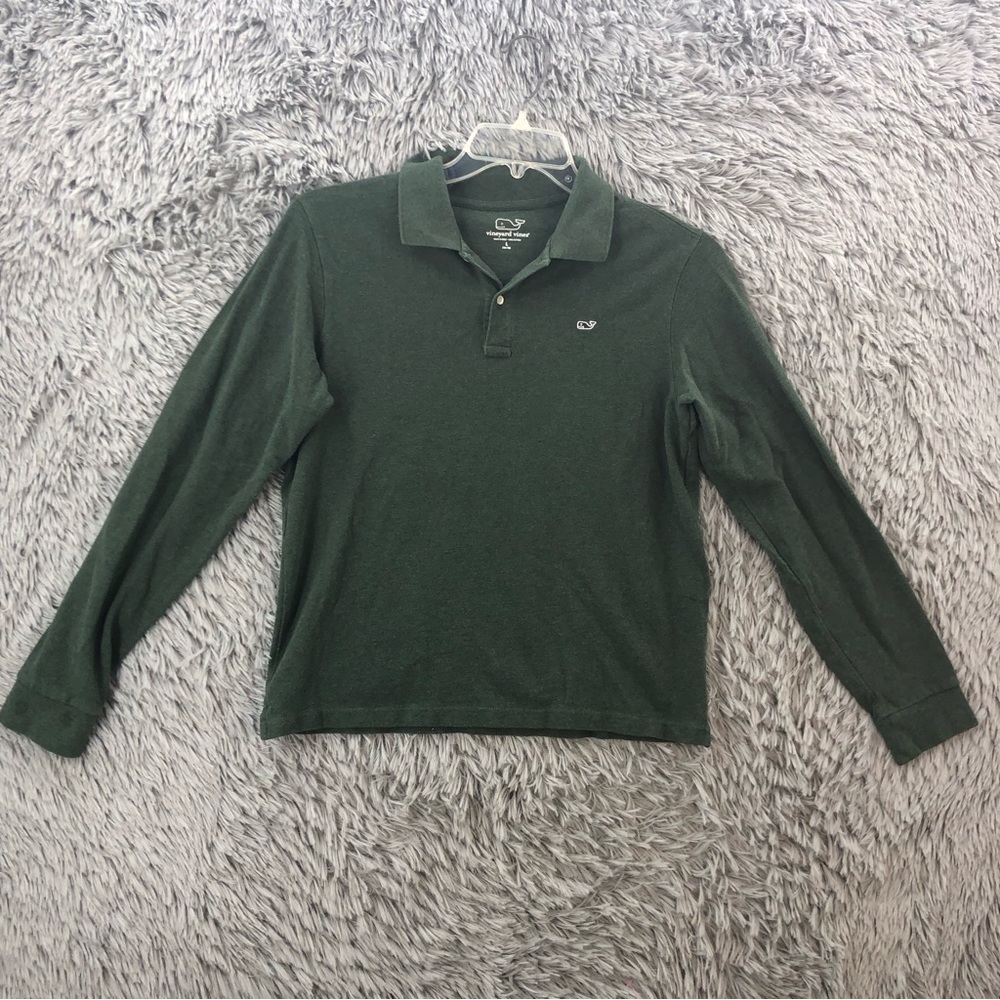 Vineyard Vines Shirt Youth Large Green Logo Whale Collared Long Sleeve